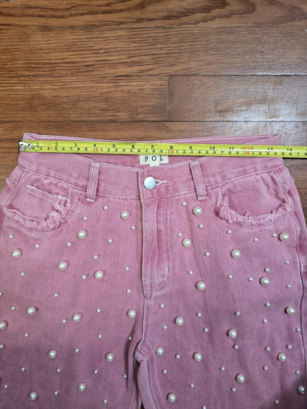 POL Pink Pearl Embellished Jeans Women's Sz.S Frayed Raw Edges Cottagecore Artsy - Picture 11 of 16